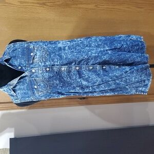 True religion stone wash chambray sleeveless shirt dress